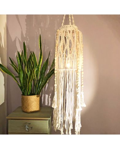 Macramé Hanging Lantern with Beads Macramé Hanging Lantern with Beads