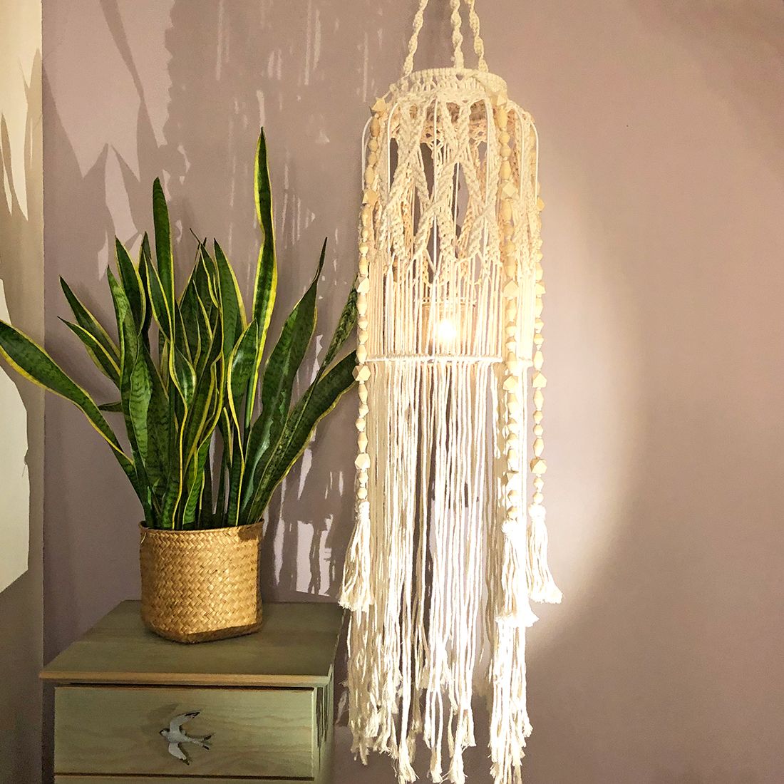 Macramé Landelijk Windlicht met Kralen