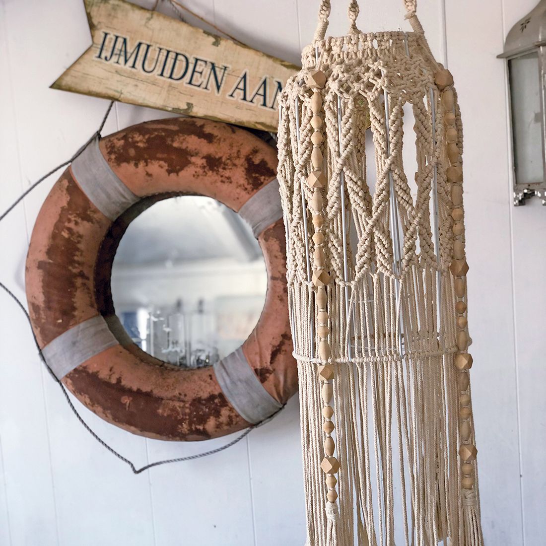 Macramé Landelijk Windlicht met Kralen