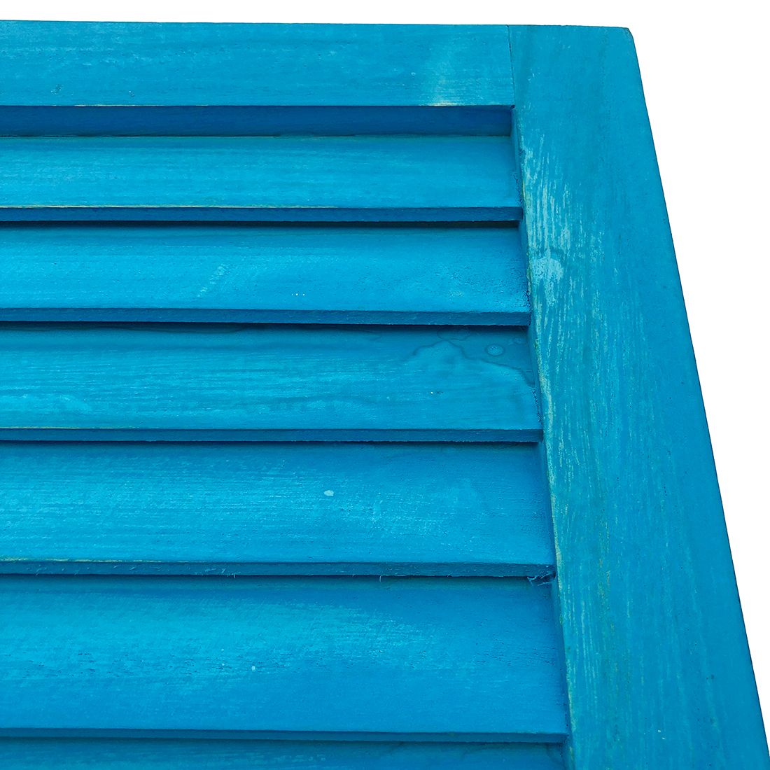 Close up of the blue wooden shutters highlighting the fixed slats.
