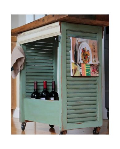 A rustic kitchen cart made from upcycled louvre shutters and a wooden top. A rustic kitchen cart made from upcycled louvre shutters and a wooden top.