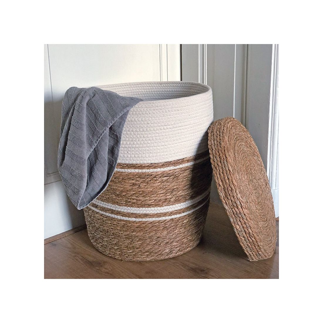 Wijde Wasmand met Deksel Wit Wijde Wasmand met Deksel Wit