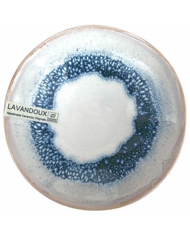 Top view of the ceramic tapas bowls with a speckled blue interior.