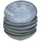 Stack of six elegant, blue tapas bowls with a glossy finish and a rustic edge.