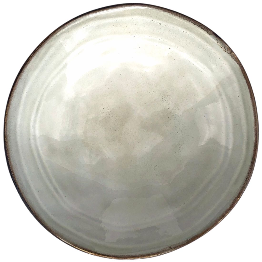 Bovenaanzicht van een van de tapas schaaltjes lichtgrijs gekleurd met een glanzende afwerking en een rustieke rand.