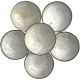 A circular arrangement of six grey tapas bowls with a smooth glaze.