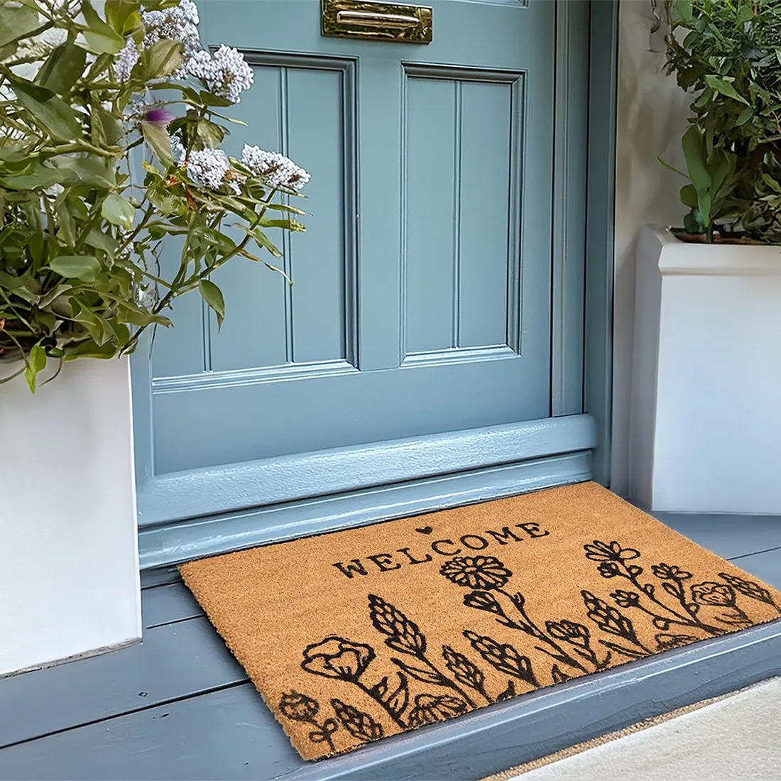 Welcome Doormat with Wild Flowers