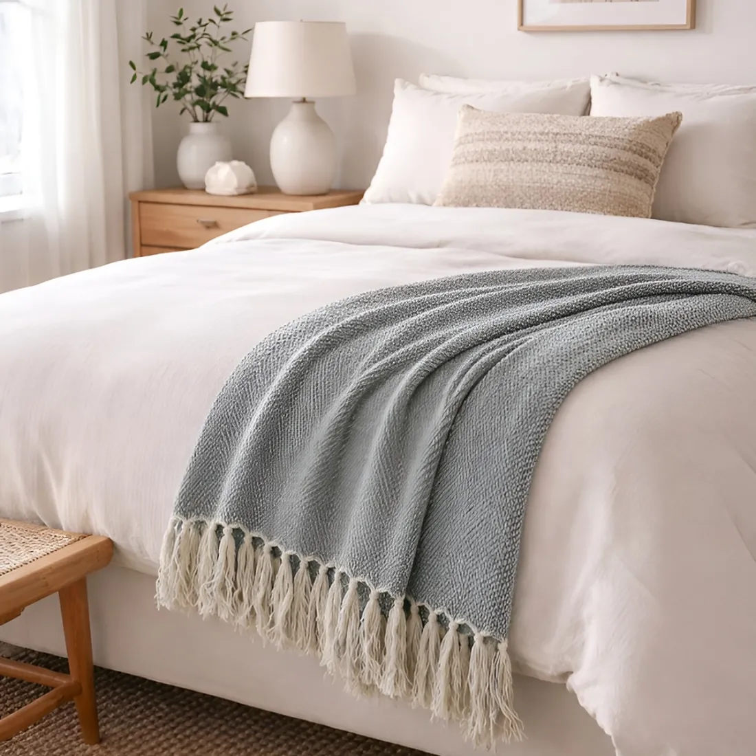 Geweven Katoenen Plaid Grijs - mooi stijlvol visgraatpatroon