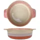 A round oven dish with terracotta and cream gradient, featuring two handles for easy handling.