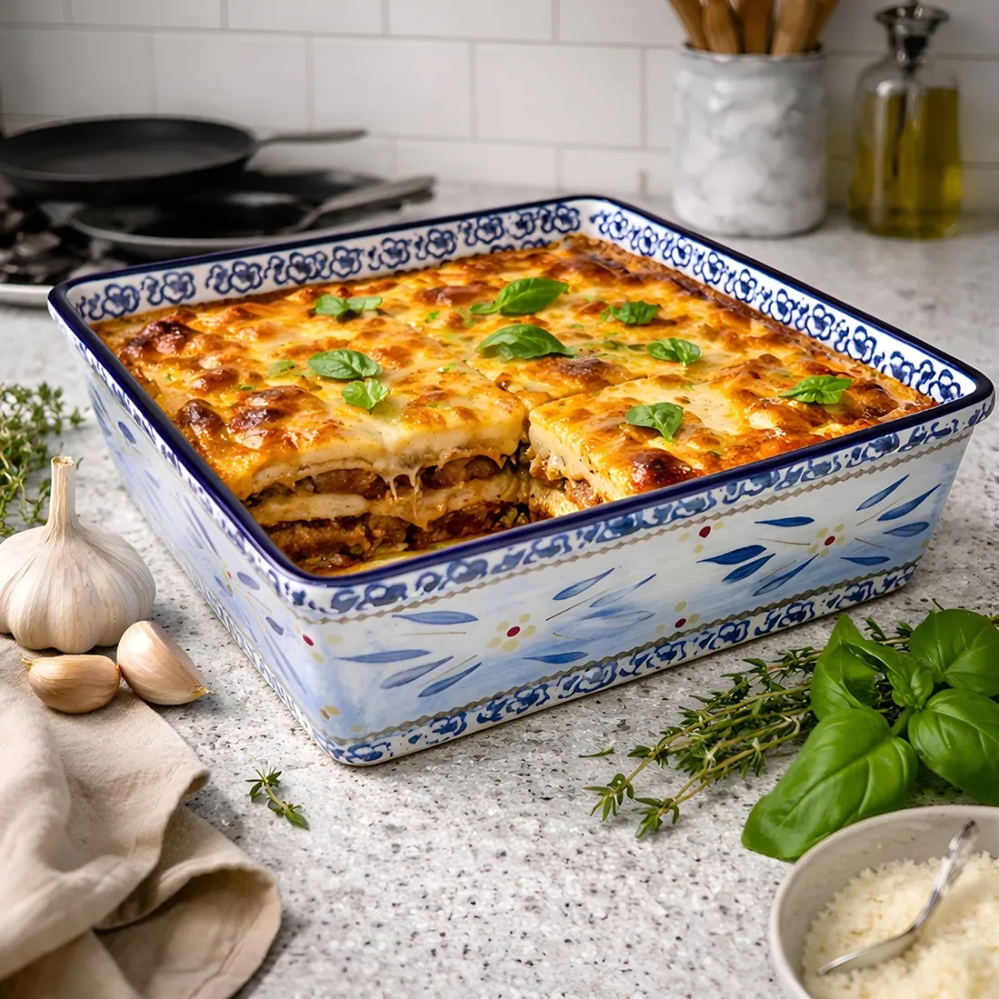 Vierkante Ovenschaal in Old World Blue - mooi in elke keuken