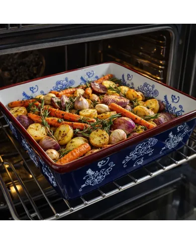 Ovenschaal Vierkant Floral Lace Blue - genot om mee te koken