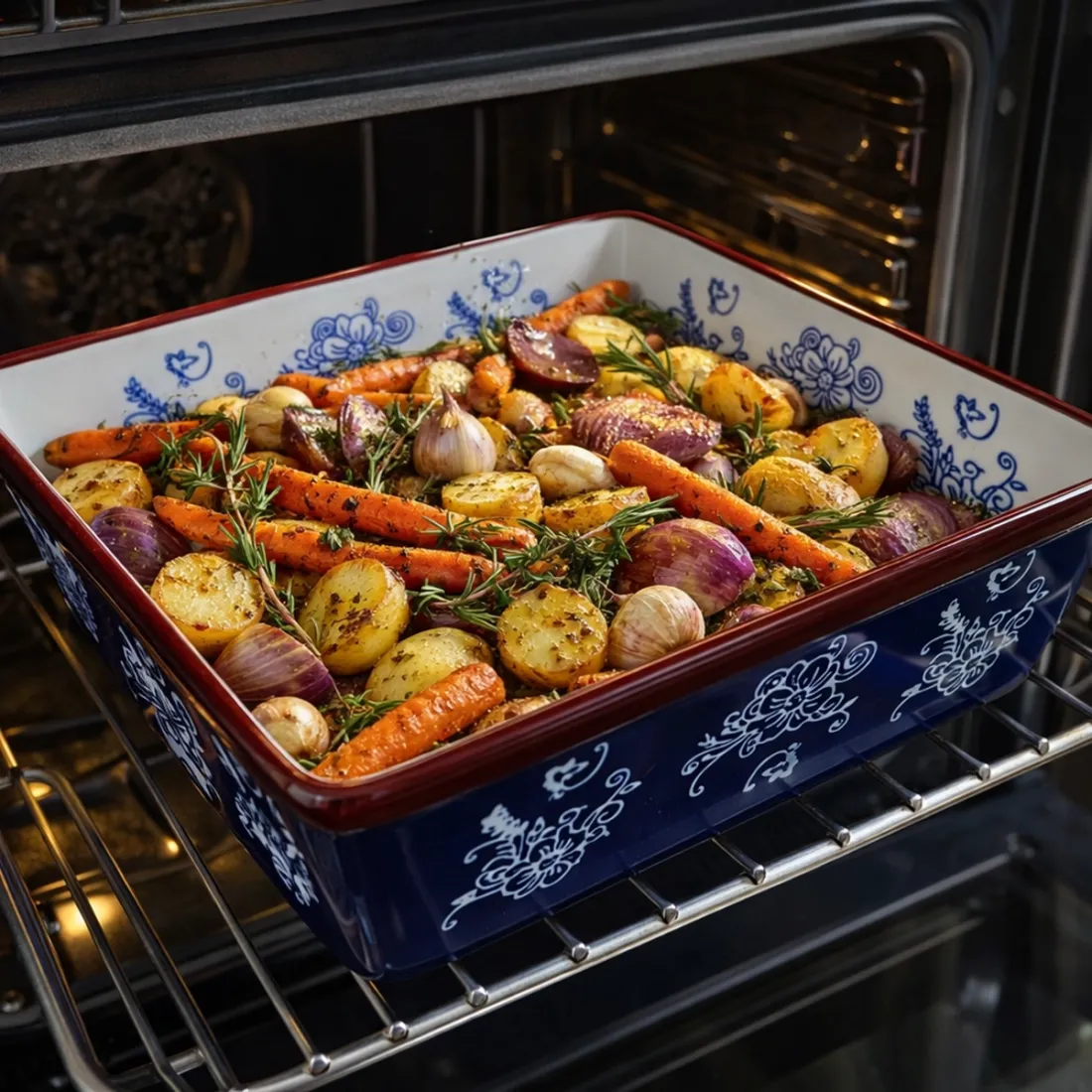 Square Oven Dish in Floral Lace Blue - delicious oven-to-table meals