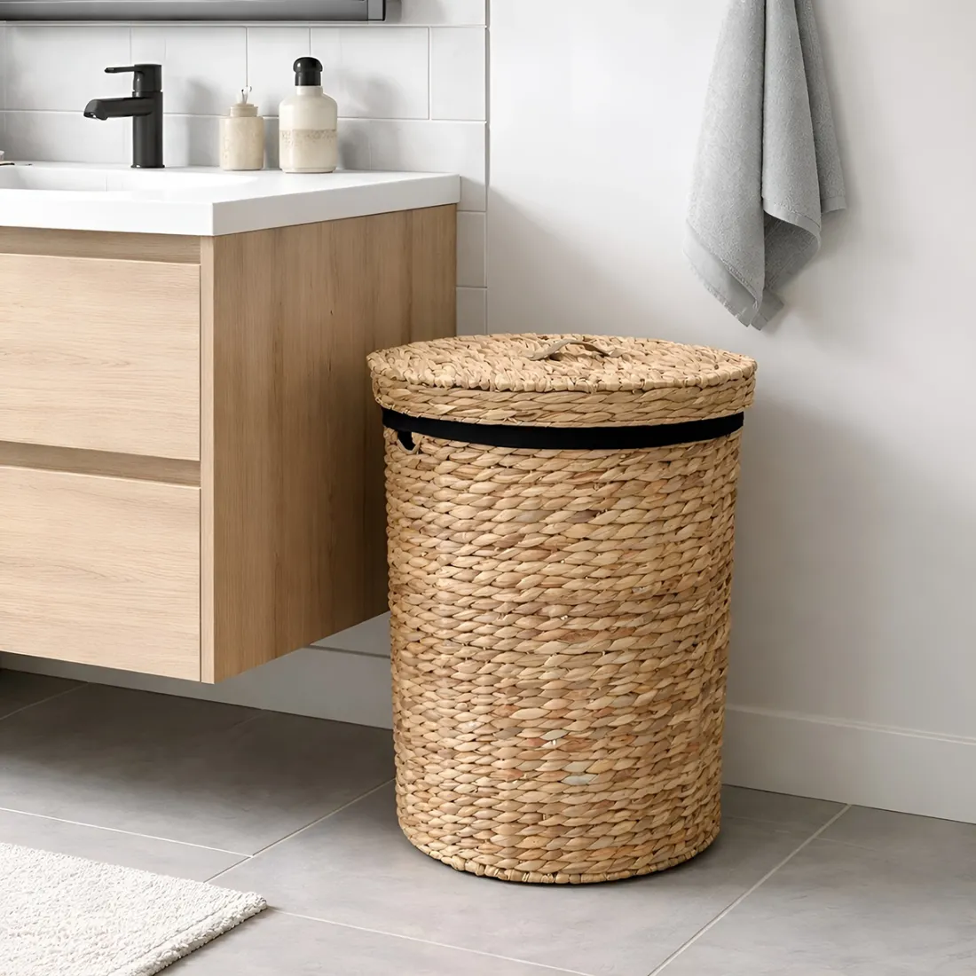 Water Hyacinth Laundry Basket Black - make laundry day more convenient