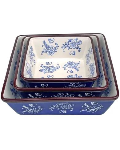Ovenschaal Vierkant Floral Lace Blue - genot om mee te koken