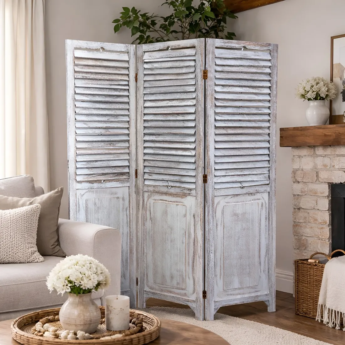 Shutter Room Divider Vintage - folding screen with rustic finish