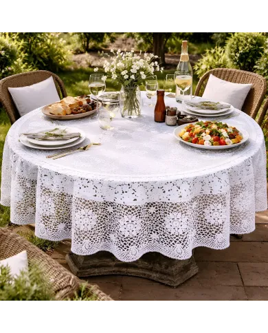 Vinyl Crochet Tablecloth - all the intricate details of handmade lace