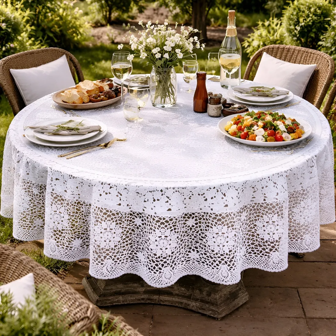 Vinyl Crochet Tablecloth - all the intricate details of handmade lace