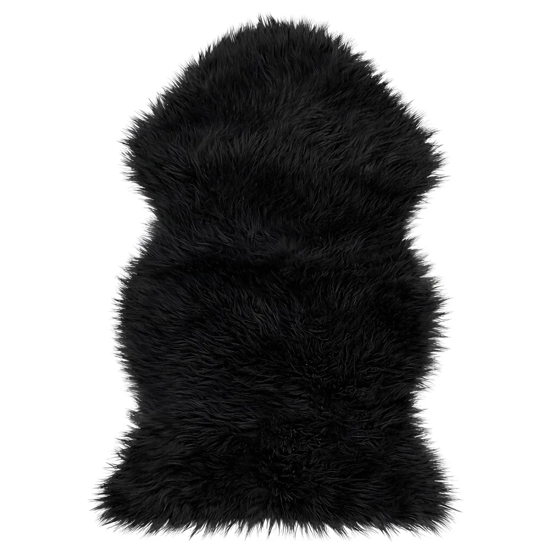 Classically shaped black sheepskin rug made of soft and luxurious faux fur.