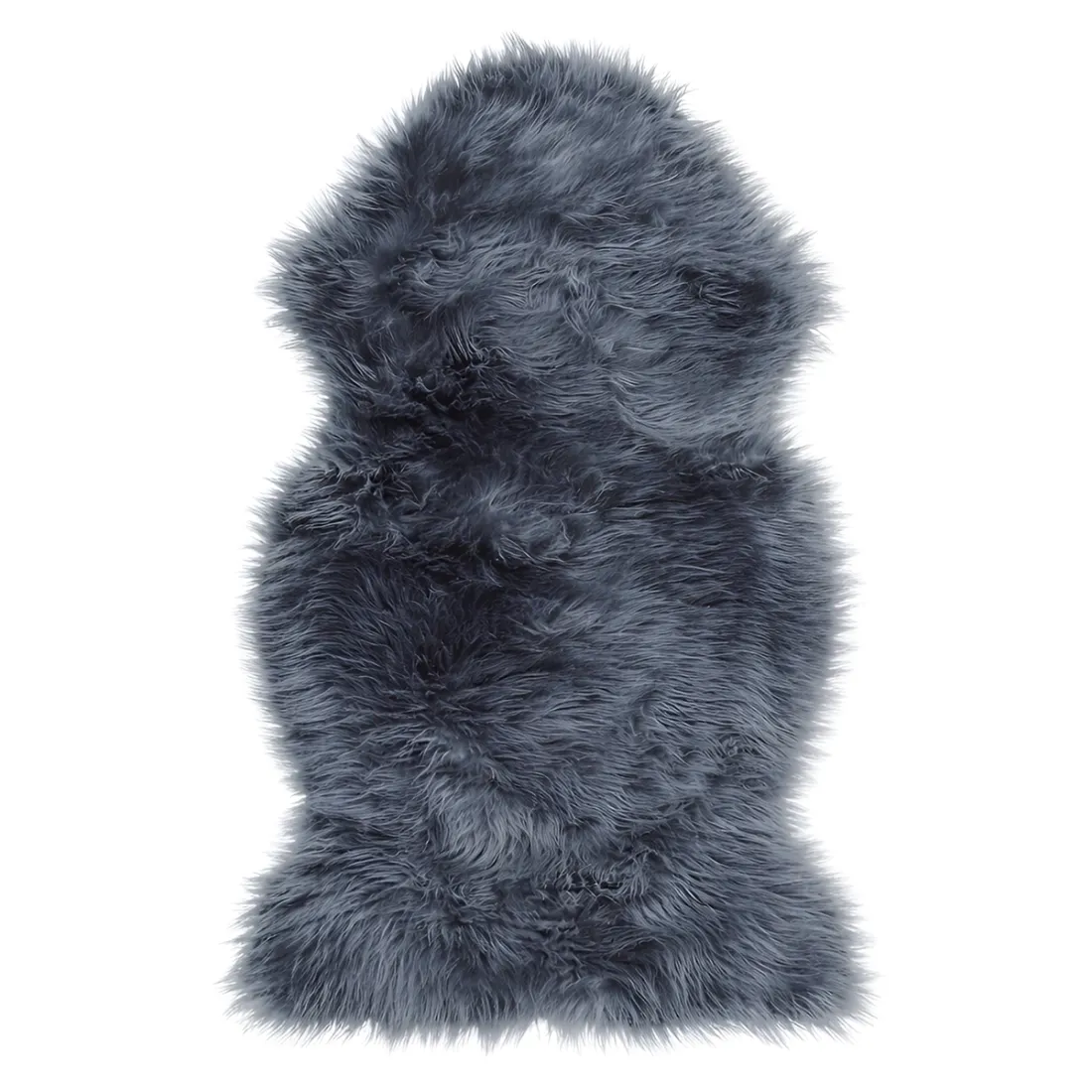 Classically shaped grey sheepskin rug made of soft and luxurious faux fur.