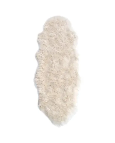 Double pelt faux sheepskin rug made of soft and luxurious cream-white faux fur.