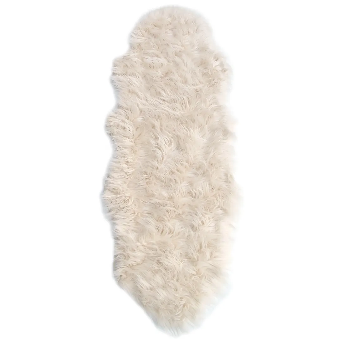Schapenvacht wit in een extra lang gevormd kleed, gemaakt van zacht imitatie bont.