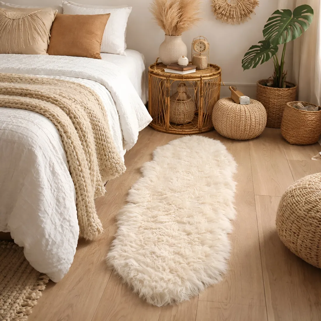Faux Sheepskin Rug White XL - oversized, double pelt!