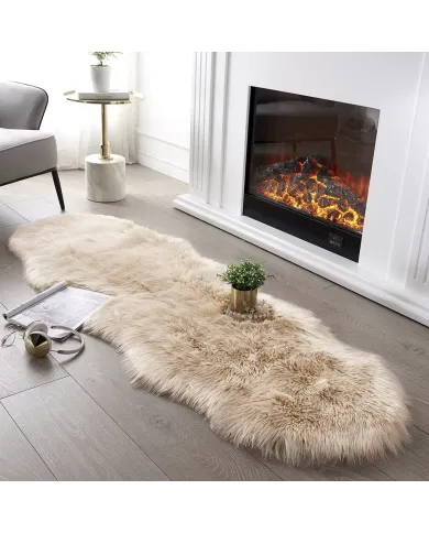 Faux Sheepskin Rug Beige XL - oversized, double pelt!
