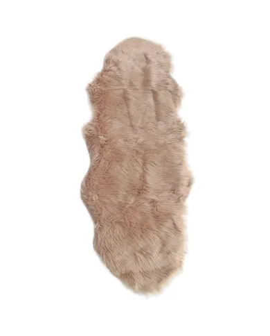 Double pelt faux sheepskin rug made of soft and luxurious beige faux fur.