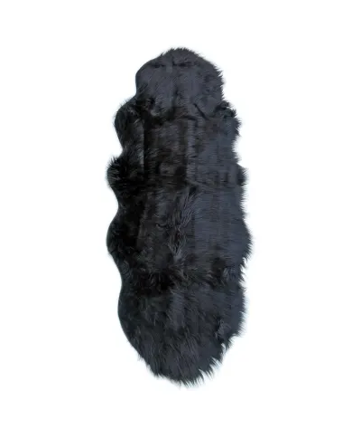 Double pelt faux sheepskin rug made of soft and luxurious black faux fur.