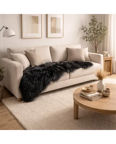 Faux Sheepskin Rug Black XL - oversized, double pelt!
