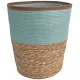 Blue laundry basket made from seagrass with an eggshell blue top and natural-tone bottom.