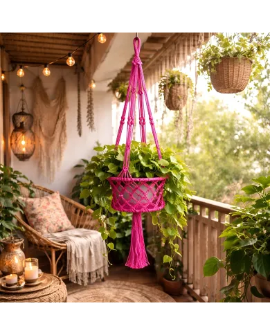 Macramé Plantenhanger Roze