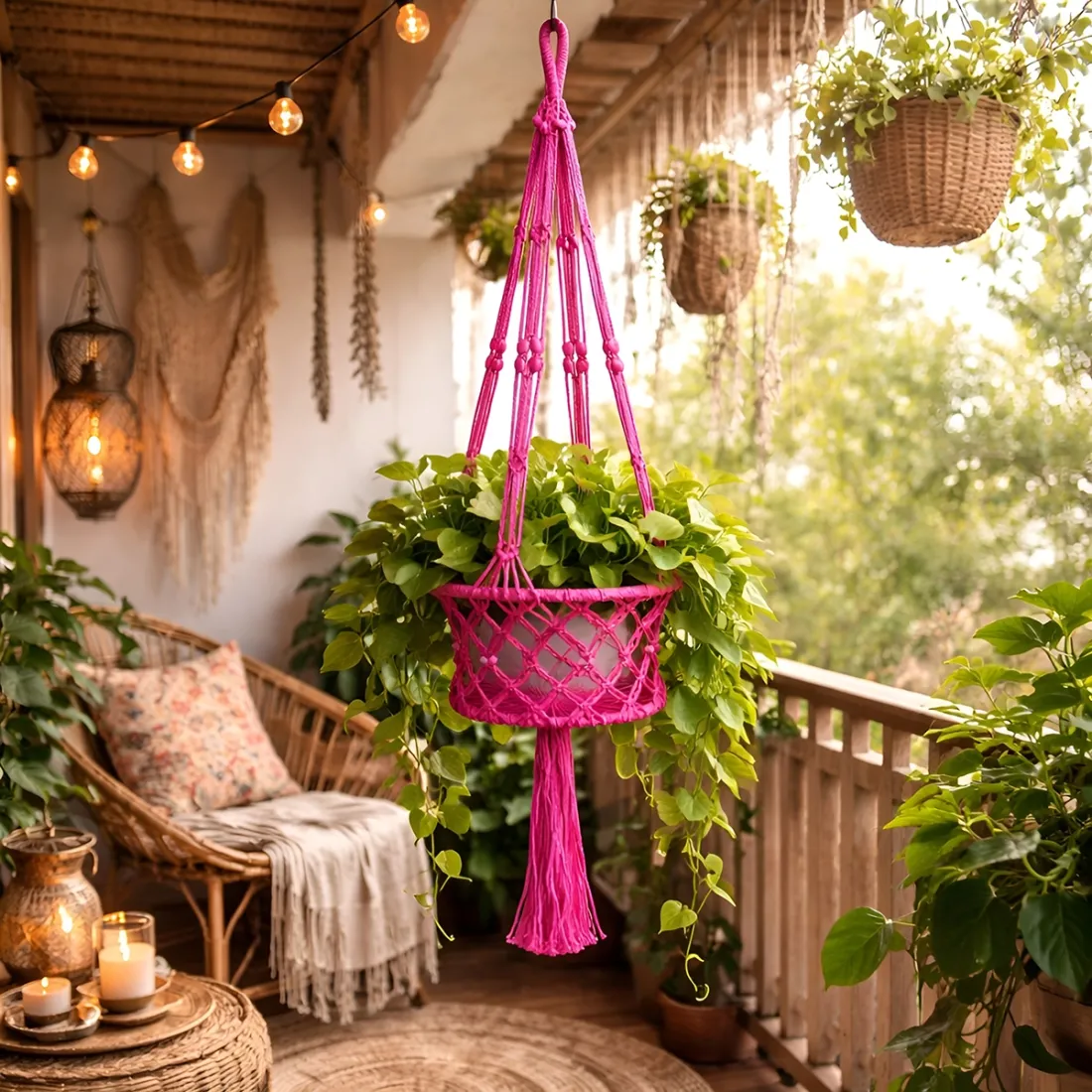 Macramé Plant Hanger Pink