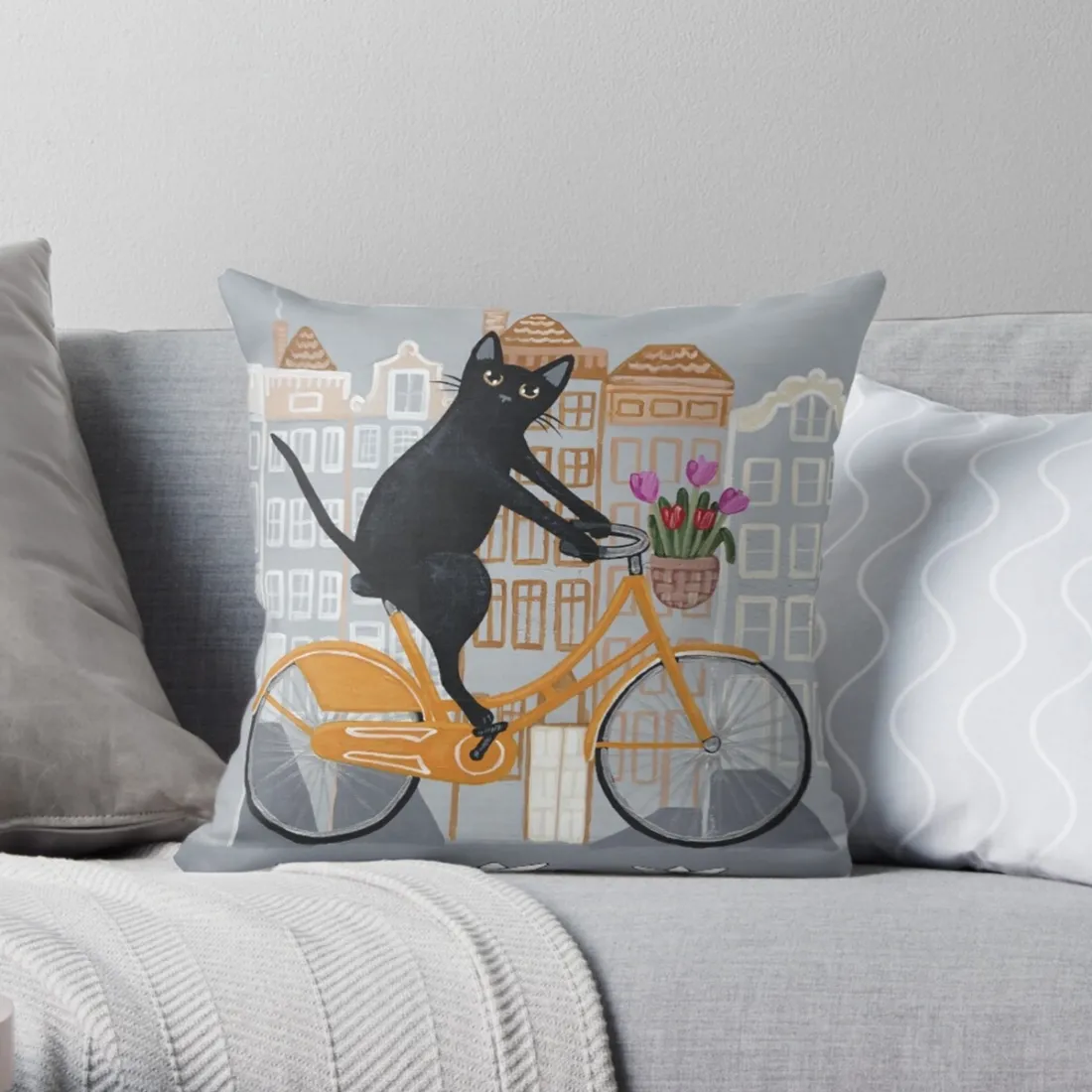 Cushion Cover with Amsterdam Cat - for cat and Amsterdam lovers alike