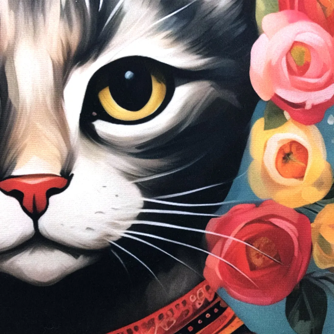 A close up of the cat blossom cushion.