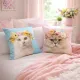 Floral Crown Cat Cushion Cover Blue