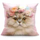 Floral Crown Cat Cushion Cover Pink