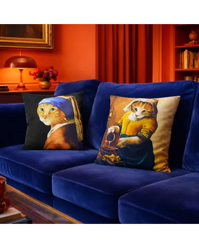 Cat Cushion Cover Girl with a Pearl Earring - a purr-fect gift