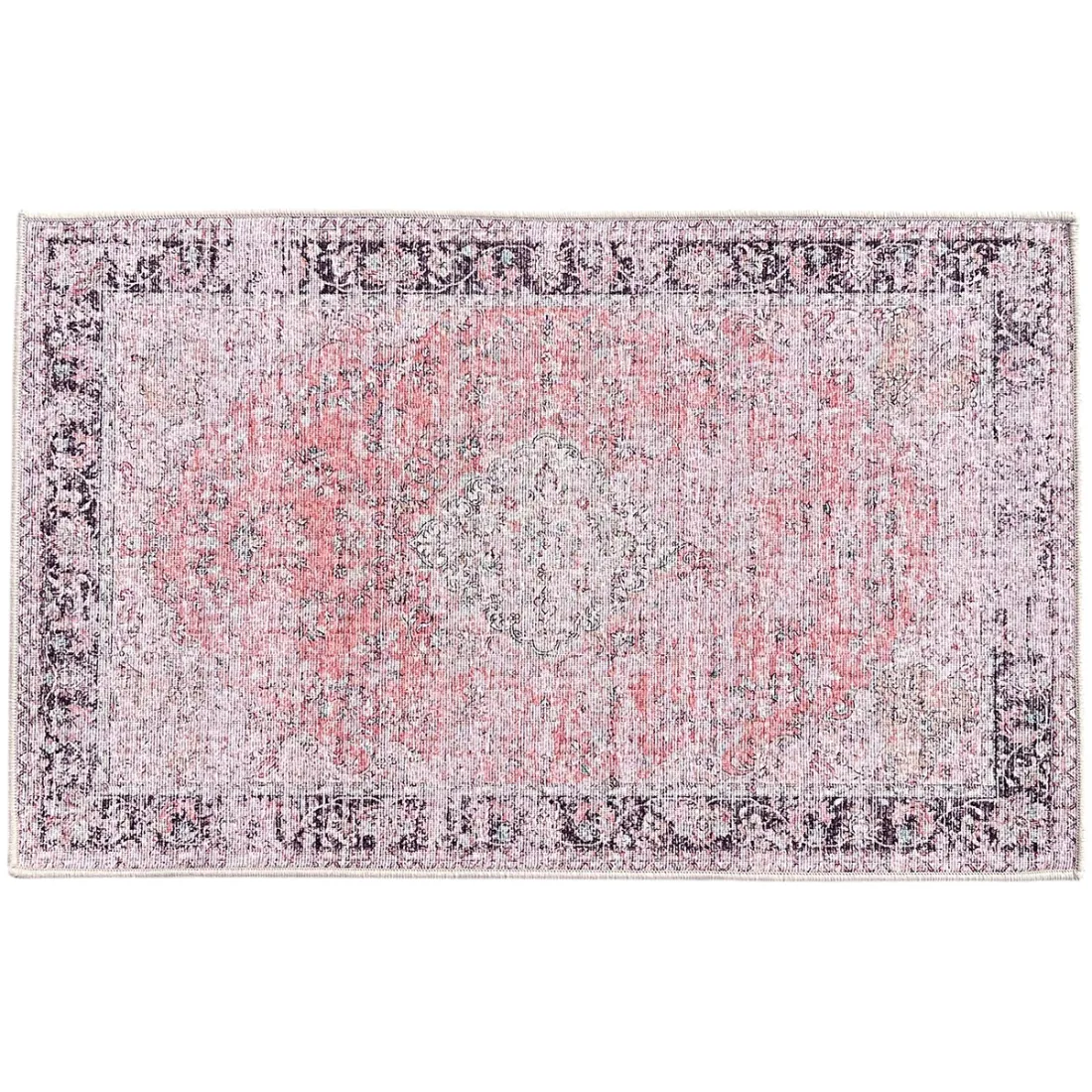 Vintage doormat with a distressed pattern in shades of orange and beige.