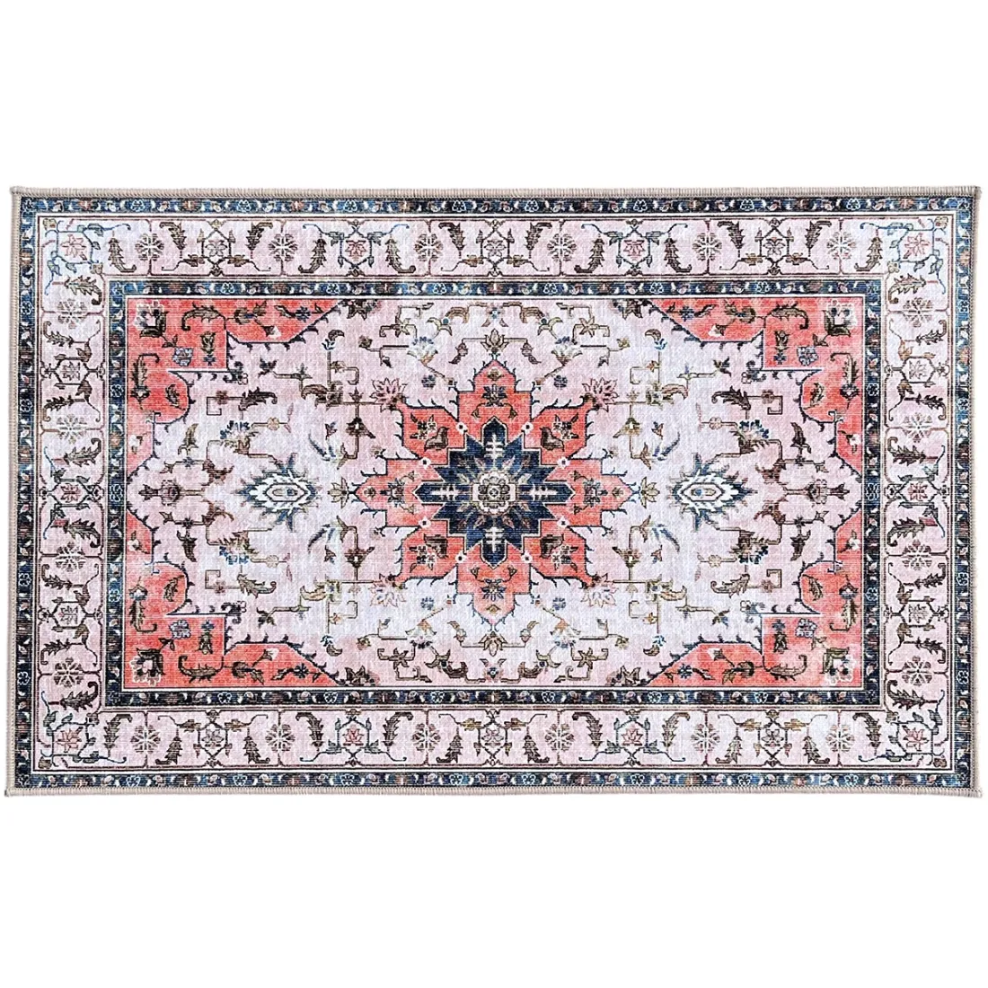 Traditional Persian doormat with intricate floral patterns and a central star medallion.