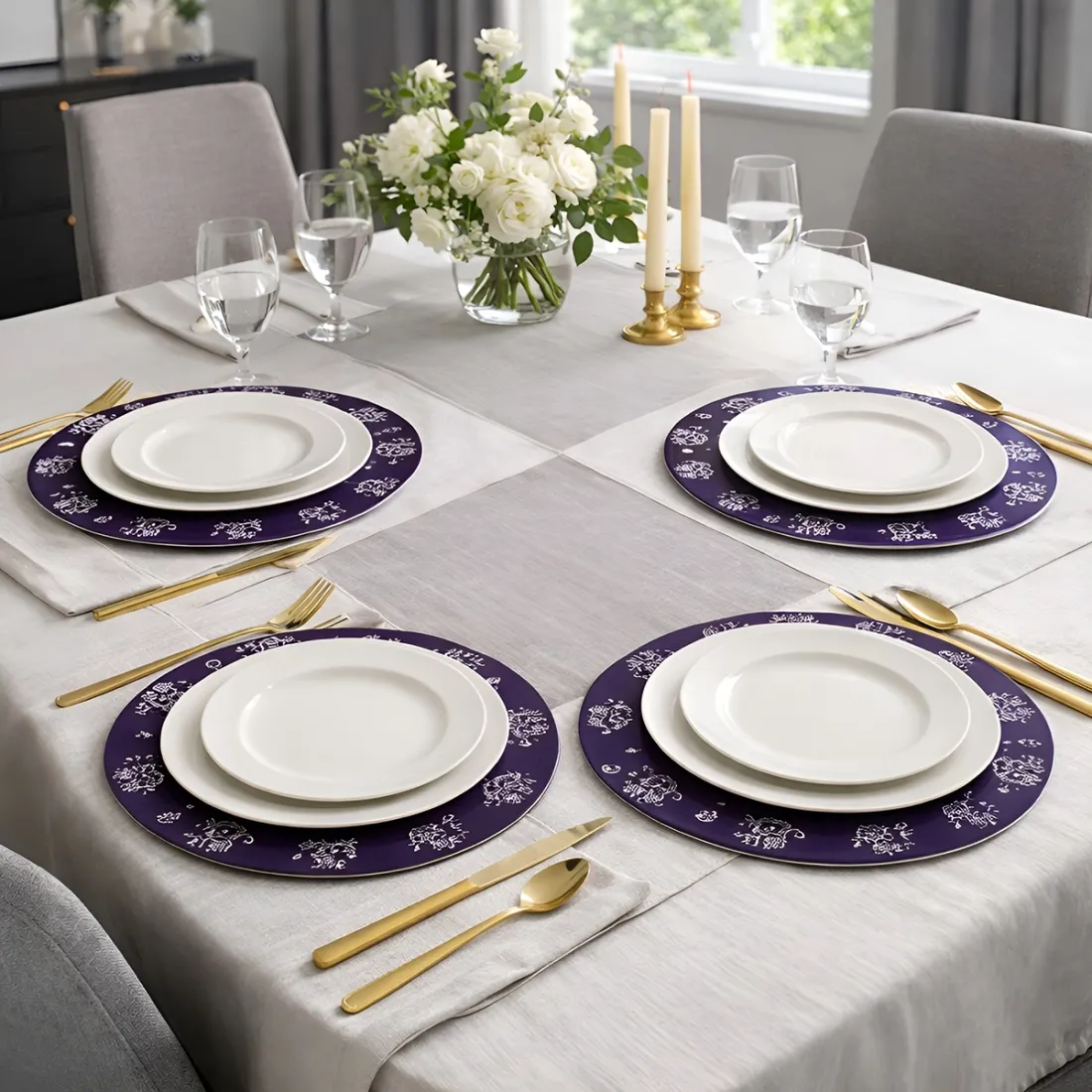 Charger Plate in Floral Lace Blue - add a touch of class