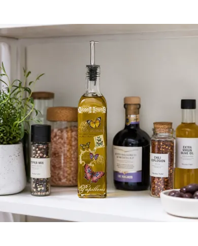 Glazen Oliefles met Vlinders - decoratief vintage afbeelding
