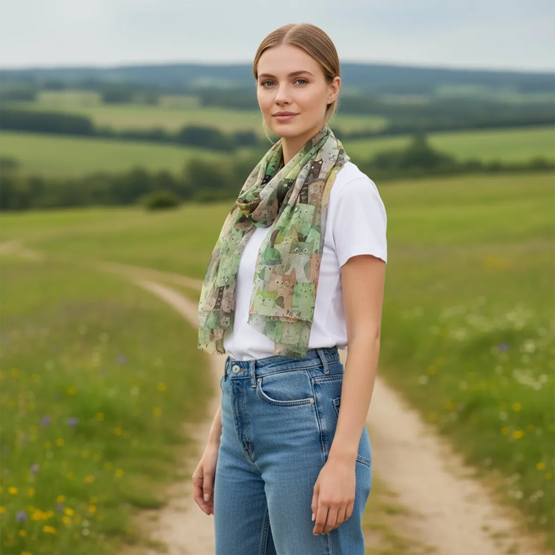 Cat Print Chiffon Scarf – lightweight & stylish accessory