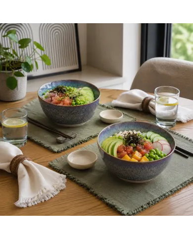 Peacock Ramen Bowl Set - handcrafted ceramic noodle bowl sSet