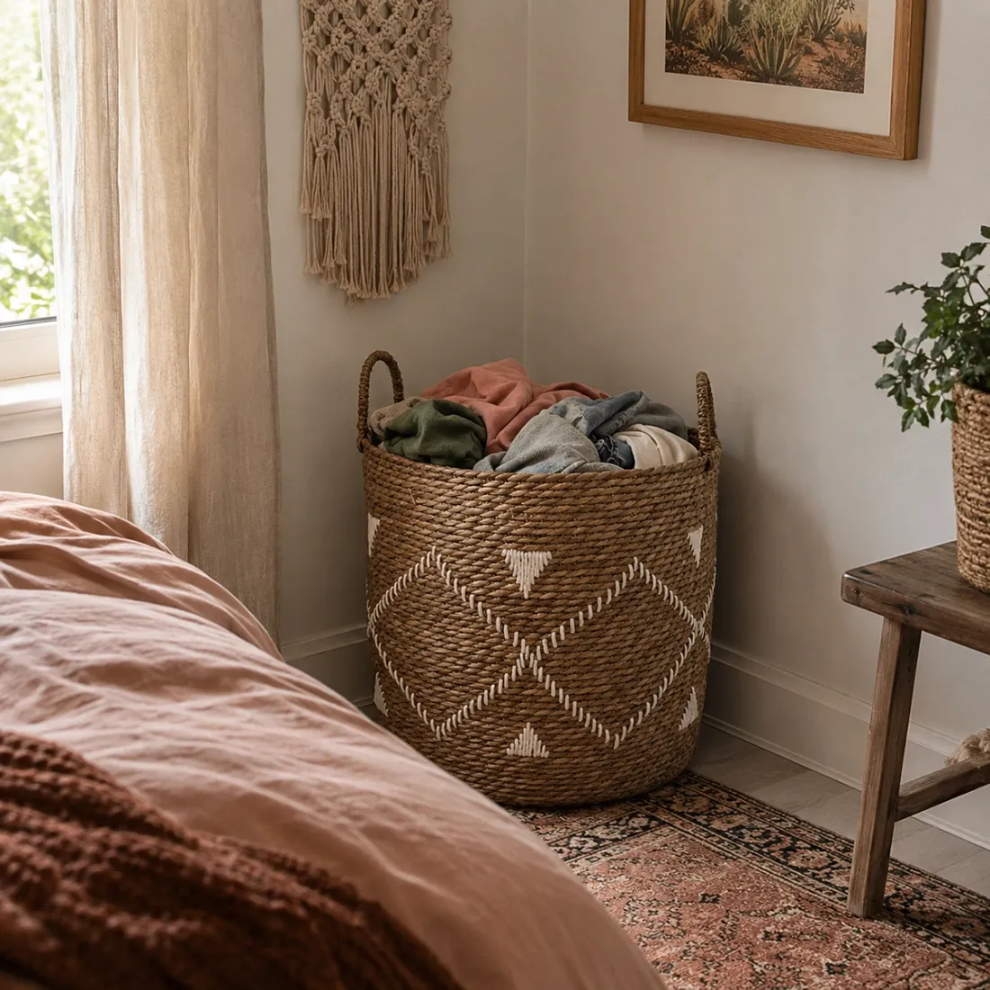 Zeegras en Katoenen Wasmand - Duurzame opslag met boho flair