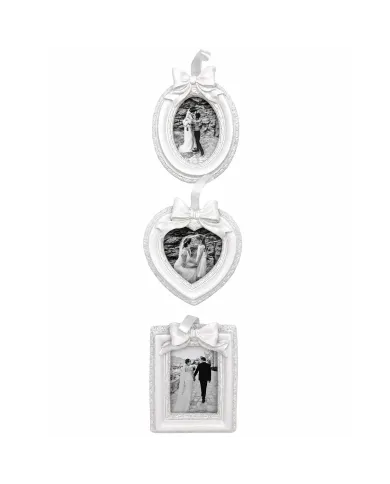 Vintage photo frame set of three white photo frames with satin ribbons.