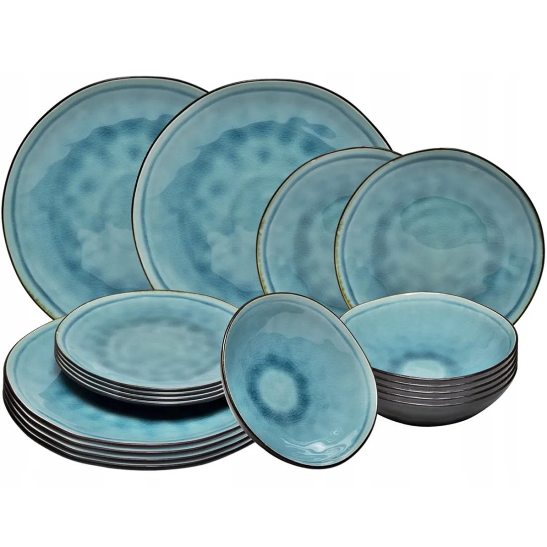 Stoneware Dinner Plate Set in Turquoise - each piece is one of a kind!