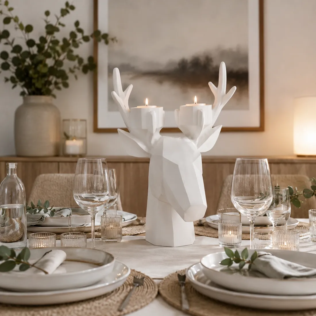 Nordic Geometric Deer Head Tealight Holder