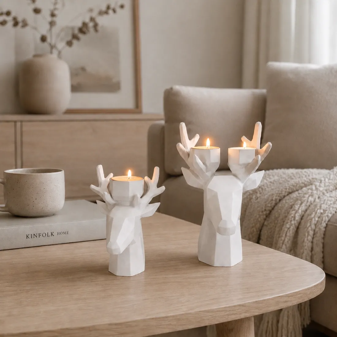 Nordic Geometric Deer Head Tealight Holder