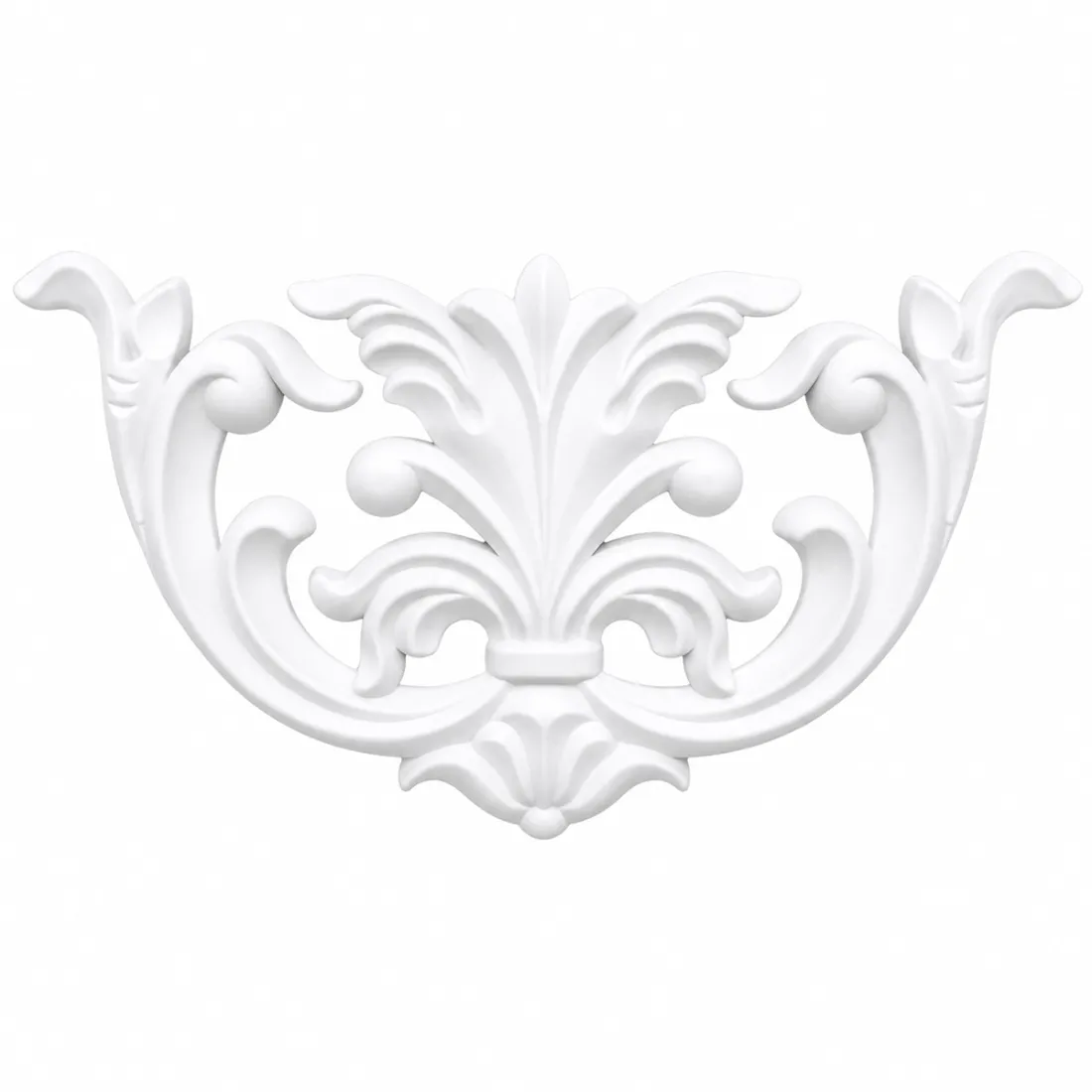 Sierlijke witte decoratieve meubel ornamenten met gedetailleerde bloem- en rolmotieven.